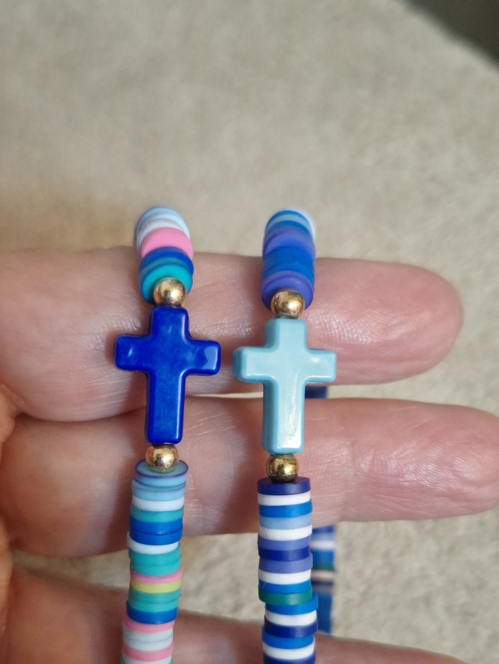 Stretch Cross Bead Bracelet - Blue & Multicolor